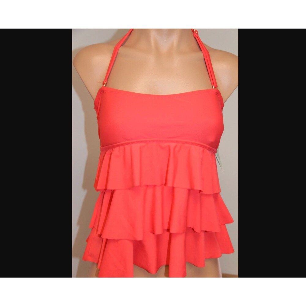 NWT Island Escape Swimsuit Tankini Top Sz 8 COR Tiered Bandini Adjustable Strap